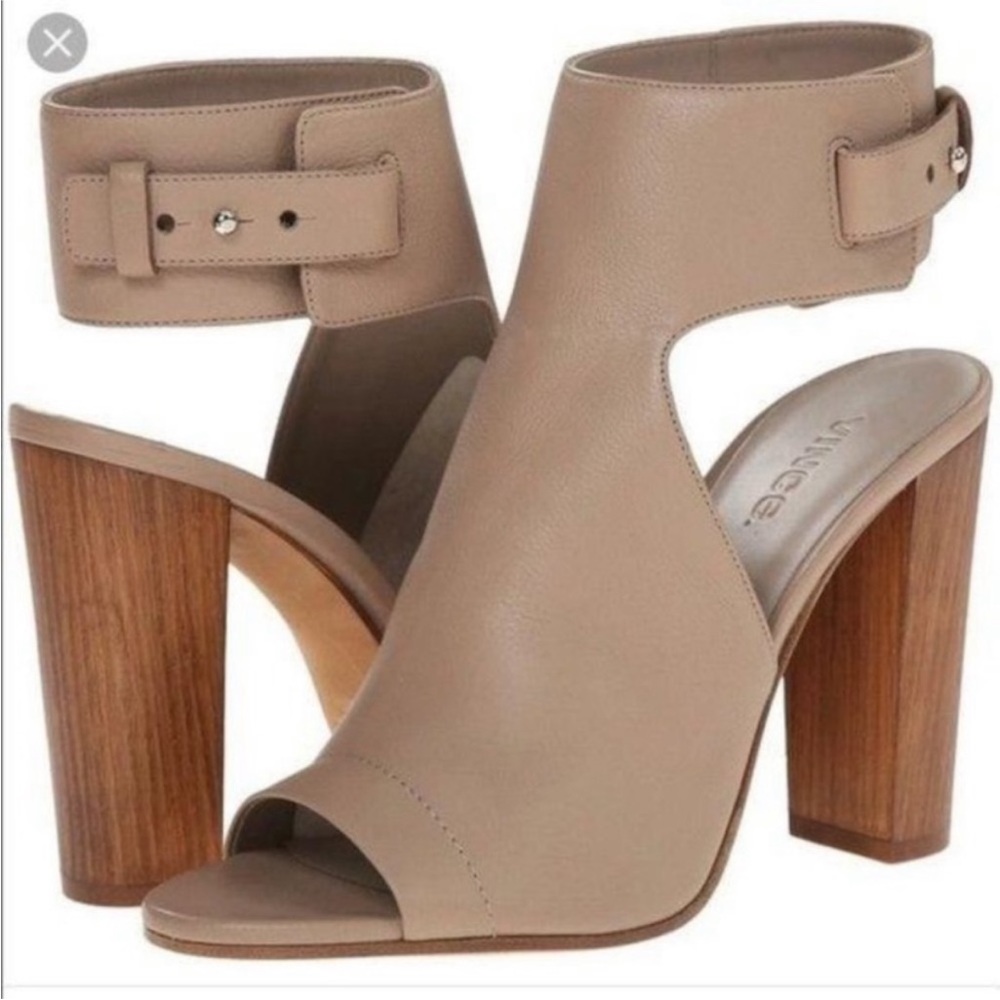 Vince Addie Open Toe Buckle Back Heel Sandal Taupe Sz 8.5